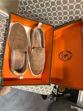 Todd Snyder Tan Suede Slip-On Loafers with White Sole